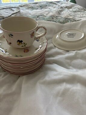 Villeroy & Boch Cream Tea Cup and Saucer Set with Pink Trim and Floral Motifs